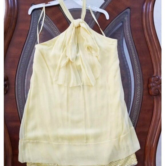 NWT BCBG MAXARIA Yellow Halter Dress with sequined bottom Size L 8 - Picture 2 of 6